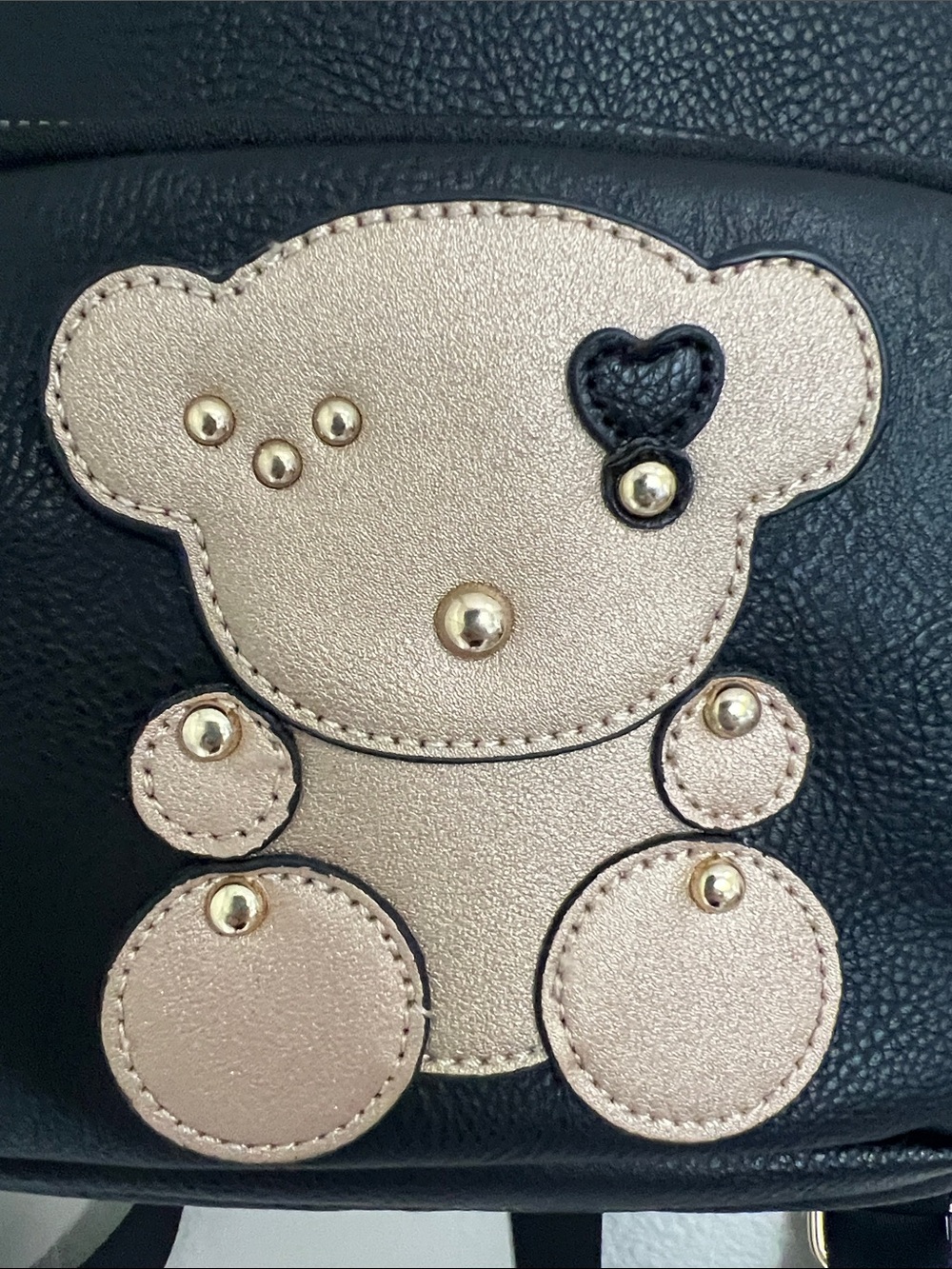 Black Mini Backpack with Gold Teddy Accent - Picture 3 of 12